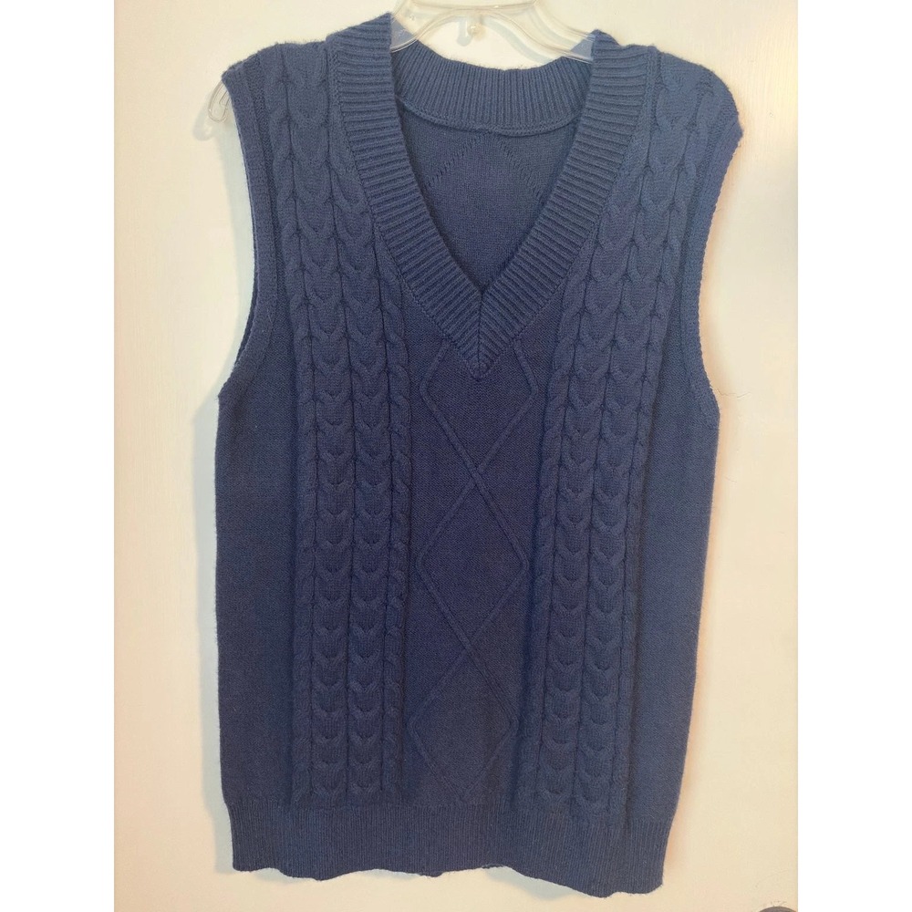 Unbranded Sweater Vest Women's Blue Large V-Neck Cable Knit